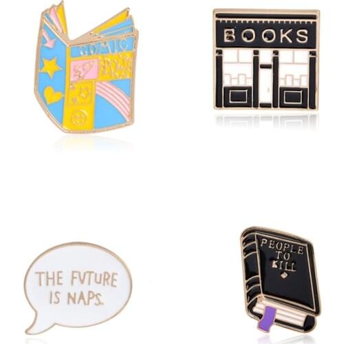 Cartoon Dark Evil Book Letter Bookstore Brooch Enamel Metal Pin Backpacks Jacket T-shirt Collar Lapel pin badges Jewelry Gift