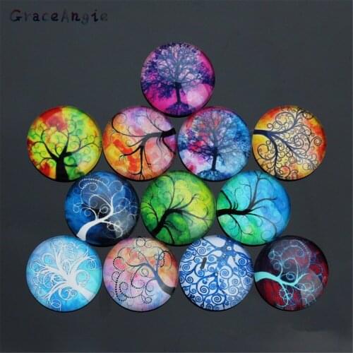 GraceAngie 20PCS Mixed Ethnic Tree Dome Glass Cabochon DIY Jewelry Making Scrapbooking Embellishment Fit Cabochon Settings Bases