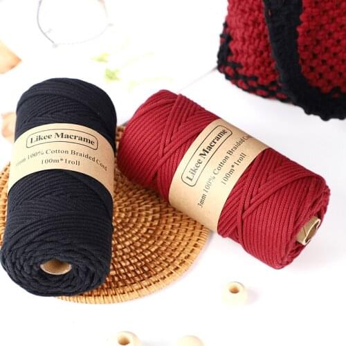 Macarone 3mmx100m Core Wrapped Cotton Rope Manual DIY Woven Rope 21 Thread Pure Cotton Rope Bag Material