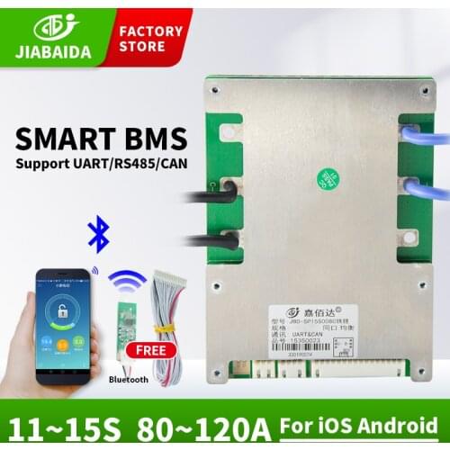 JBD 11-15S Smart Bms Lifepo4 Li-Ion Lithium Battery Pack With Balance Board For Ebike Bluetooth Uart RS485