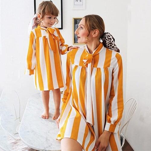 Family Matching Outfit Set Parent Child Mother and Daughter Dress Women Girl Striped Long Sleeve Clothes Spring Fashion New 2019