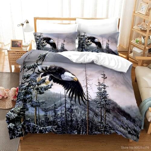 3D Flying Eagle Snow Forest Tree Printed Bedding Set Twin Full Queen King Size Duvet Cover /Quilt Cover Set Bed Linen Bedclothes