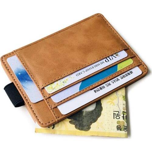 Mens Mini Short Elastic Strap Brand Wallet PU Leather Frosted Wallets Clip Money Vintage Luxury Card Holder Clutch Purse