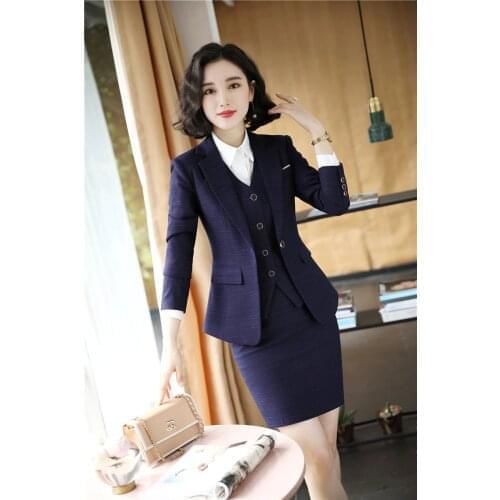High Quality Fabric Formal Women Business Suits with Skirt and Tops and Vest & Waistcot for Ladies Blazers Autumn Winter Sets