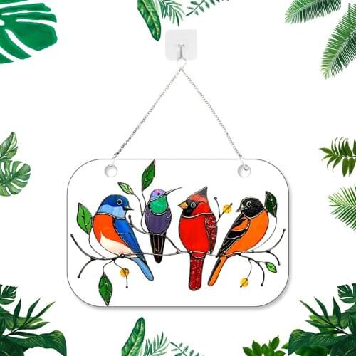 Mini Stained Bird Glass Window Hangings Acrylic Wall Hanging Birds Decor Room Accessories Scandinavian Decor Mothers Day Gift