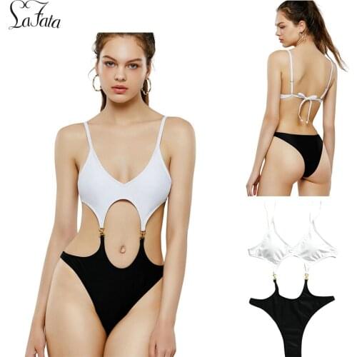 Cutout Design Black White Summer Beach Fashion Sexy One Piece Swimsuit