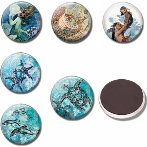 Sea Turtles 30MM Fridge Magnet Marine Life Art Glass Dome Magnetic Refrigerator Stickers Note Holder Turtle LoverGift Home Decor