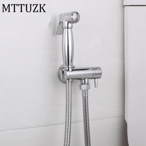 MTTUZK Solid Brass Chrome Plating Bidet Toilet Handheld Bidet Spray Gun Wall Mounted Bidet Faucet Hand Shower Holder & hose