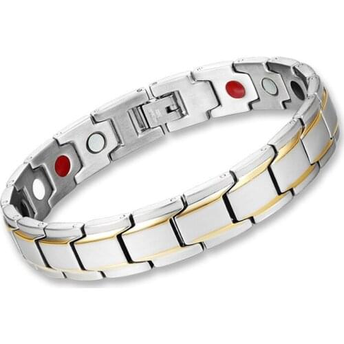 Mens Hand Chain Gold-color Bracelet Healing Energy Stainless Steel Germanium Magnetic Bracelets Bangle for Men Jewelry