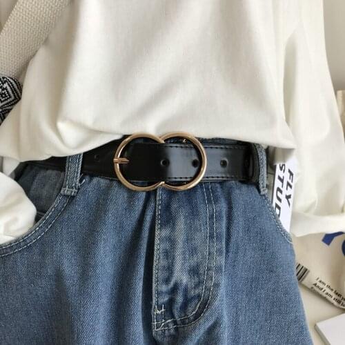 New double-ring overlapping round buckle belt soft belt student retro jeans belt popular