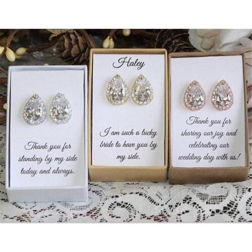 Bridesmaid Gift,Custom Bridesmaid Earrings, Bridal Party Gift,Wedding Earrings, Cubic Zirconia Earrings any language