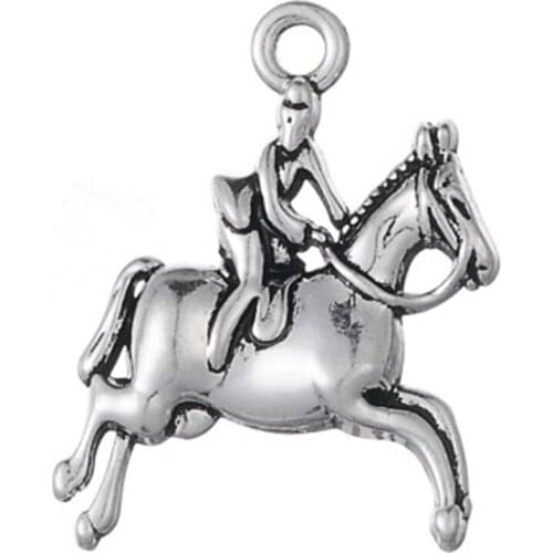 Antique Silver Plated Horse Rider Racing Jockey 3d Pendant Charms Wholesale charms for jewelry making & for bracelets