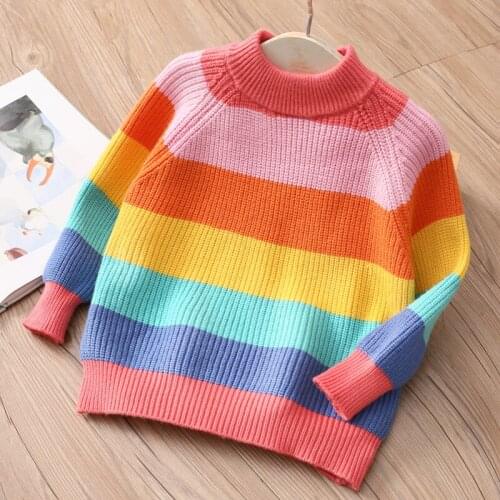 2021 Autumn Spring 2 3 4 5 6 8 10 Years Child Color Patchwork Knitted Pullover Winter Heart Striped Sweater For Baby Kids Girls
