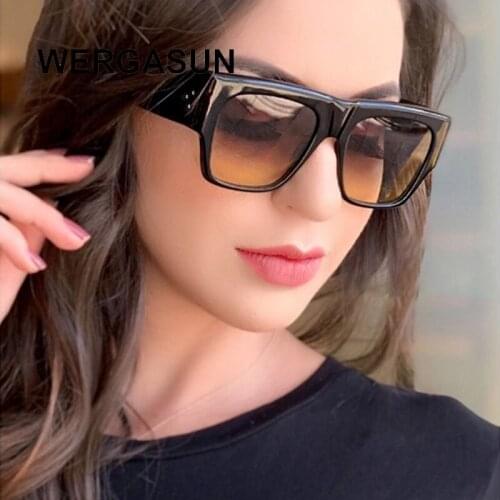 WERGASUN New Square Sunglasses Women Men Big Frame Fashion Retro Mirror Sun Glasses Brand Vintage Lunette De Soleil Femme