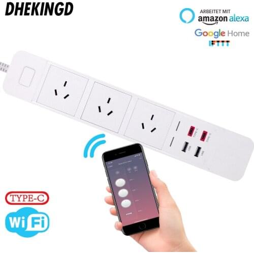 Wifi Smart Power Strip 3 AU Plugs 3 AC Outlets 2 USB 2 Type-c Charging Station Work with ECHO Alexa Google Home IFTTT