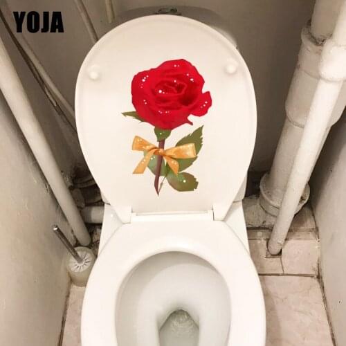 YOJA 14.6X22CM Delicate Red Rose Bedroom Wall Decor Toilet Sticker Romantic WC Decal T1-1772