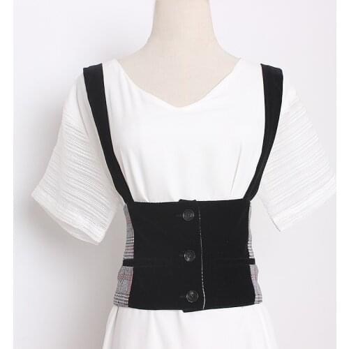 Womens runway fashion plaid velvet elastic Cummerbunds female vintage Dress Corsets Waistband Belts decoration wide belt R3344