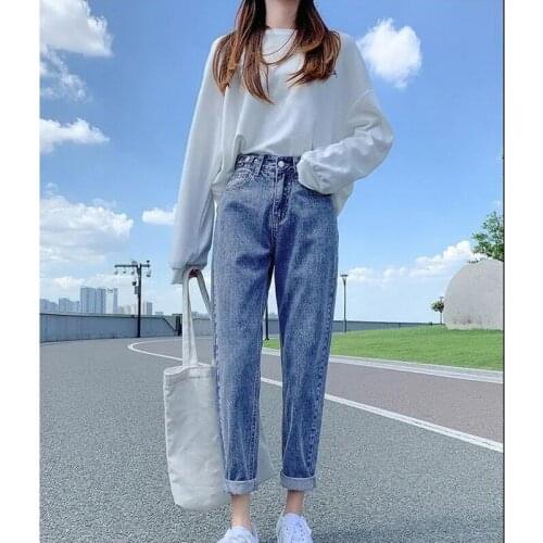 QRWR Womens Jeans 2020 Fashion New Spring Autumn High Waist Straight Black Jeans for Women Buttons Zipper Ladies Loose Jeans