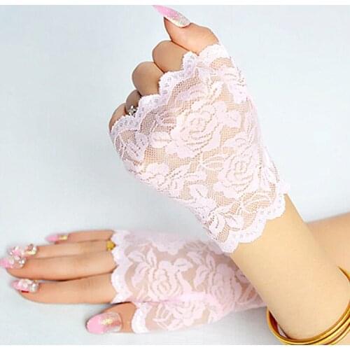 Womens Sexy Dressy Lace Gloves Sunscreen Short Gloves Fingerless Lace Driving Gloves Spring And Summer Mittens Accessories
