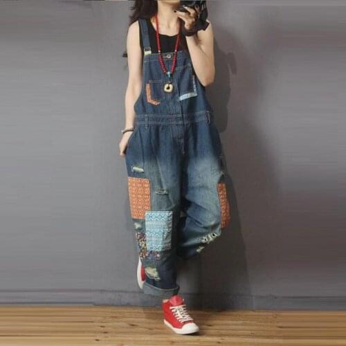 Women clothing denim washed patch rompers vintage overalls women jumpsuits suspenders jeans women overalls fashion rompers jeans