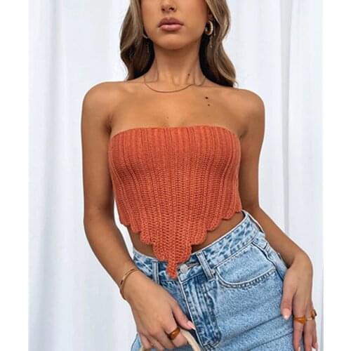 Women Knitting Vest Summer Solid Color Backless Tube Tops Women Sleeveless Irregular Hem Tie Up Open Back Crop Top Club Street
