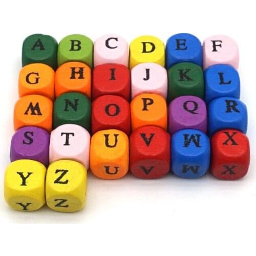 100pcs/lot Mixed Colors Alphabet Letter A-Z Cube Wood Beads 8mm 10mm Natural Square Spacer Craft Wooden Beads DIY Jewelry Crafts