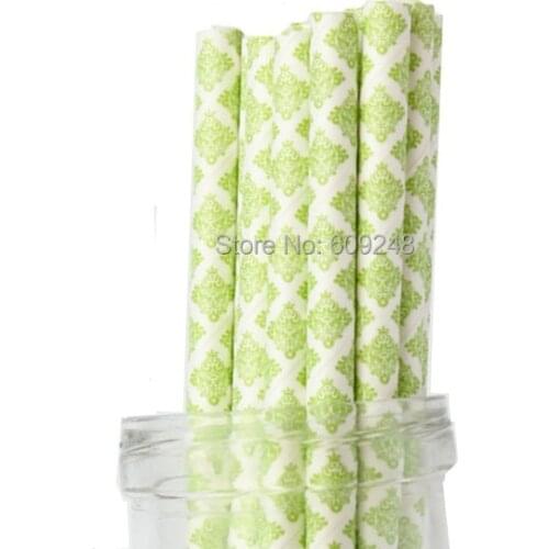 100pcs Pick Your Colors Lime Green Damask Paper Straws,Cocktail Stylish Biodegradable Party Mason Jar Straws,Cake Pop Sticks