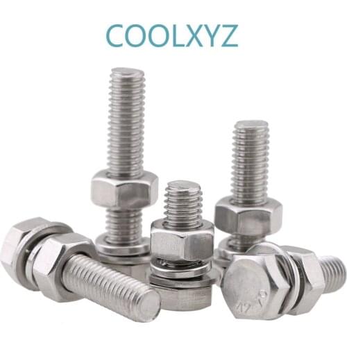 304 stainless steel hexagon bolt, screw and nut set large full extension screw m3m4m5 10PCS