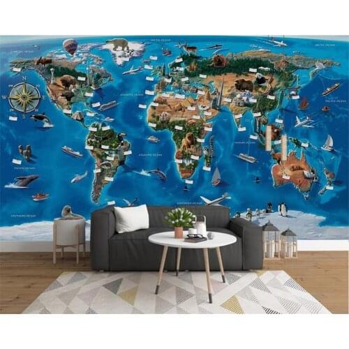 Beibehang Custom 3D wallpaper mural photos cartoon blue sky animal world distribution map childrens room background wall