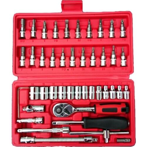 46 pieces Car repair tools 1/4 inch plug set car repair tools ratchet torque wrench manual socket wrench car repair tools