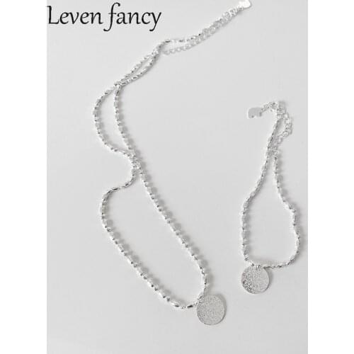 925 Sterling Silver Italian Oval Rice Bead Chain Necklace Beaded Jewelry with Round Disc Pendant Medal Necklaces Girls Gifts