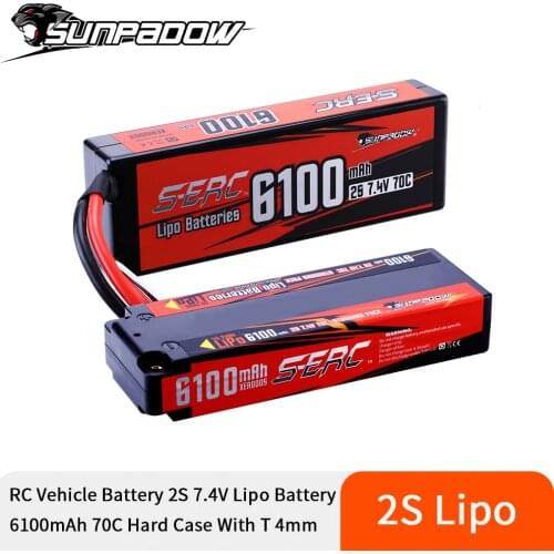 SUNPADOW 7.4V 2S Lipo Battery 6100mAh 70C Hard Case with Deans T Plug 4mm Bullet for RC Truck Car Truggy Buggy Model RacingHobby