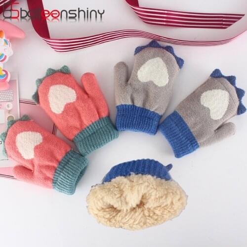 BalleenShiny Baby Gloves child bike gloves Warmer Childrens Winter Knit Plus Velvet Finger 3-6 Years Kids Gloves Baby Mittens