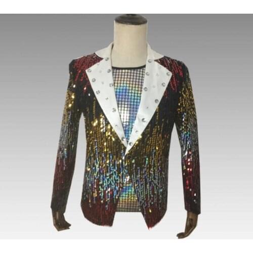 Singers blazer men suits purple Gradient Strobe Flip Sequin personality jacket mens stage purple clothes star style punk rock