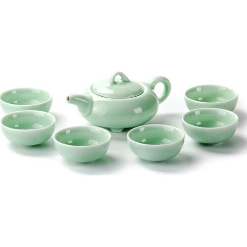 Celadon Tea Set Porcelain Teapot Ceramic Teakettle Teasets Six Cups Teacup Drinkware Set Kettles Friends Family Gifts
