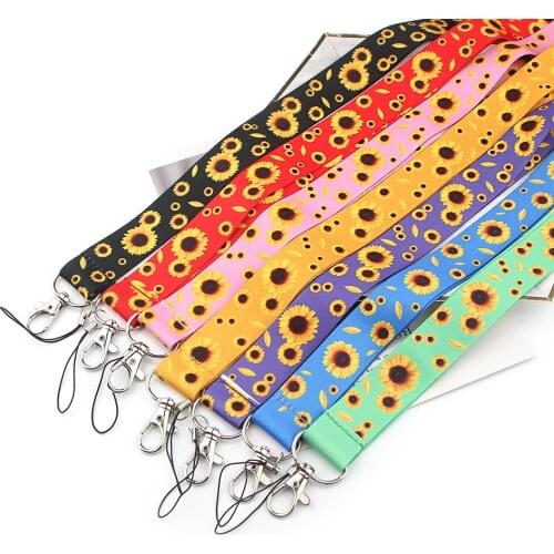 DZ1025 Color Sunflower Lanyard For Keychain ID Card Pass Gym Mobile Phone USB Badge Key Ring Holder Neck Straps Accessories