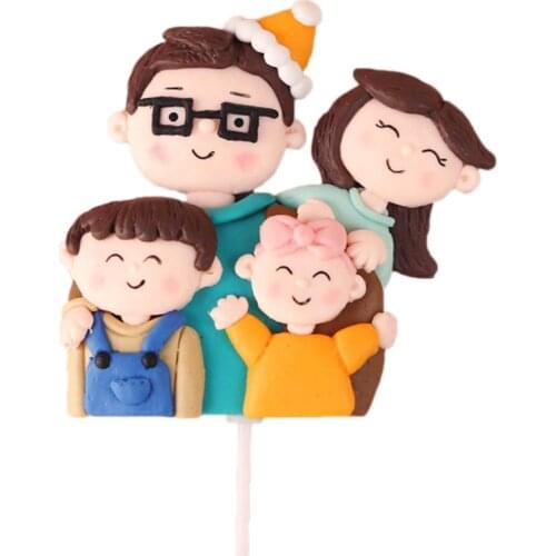 Cartoon Family Figurine Topper Polymer Clay Mold Party Baking Cake Decorating Tool Party Baby Shower Cake Supplies