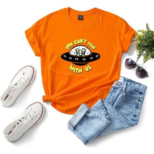 Alien Space UFO T Shirt Alien you can't sit with us Letter Print Female Casual cotton Loose tops Women Clothing ropa mujer