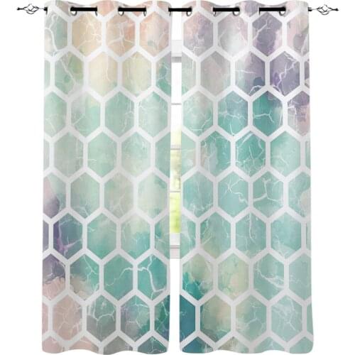 Geometric Hexagonal Cyan Marble Printed Window Curtains Living Room Bedroom Curtains Polyester Cloth Home Decor