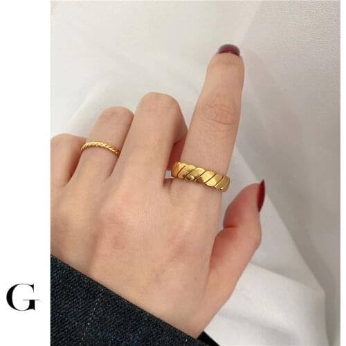 GHIDBK Minimalist Twisted Titanium Steel Open Rings for Women Statement Irregular Rings Northern Europe Designed Ring Wholesale