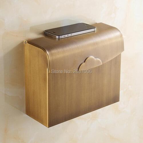 GIZERO Hot Sale Wall Mounted Rectangle Antique Brass Toilet Paper Holder Tissue Box for Bathroom ZR2328