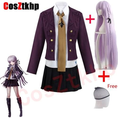 Halloween Carnival Ladies Suit Short Skirt Anime Danganronpa Kirigiri Kyouko Full Cosplay Costume Includes Wig Student Uniform