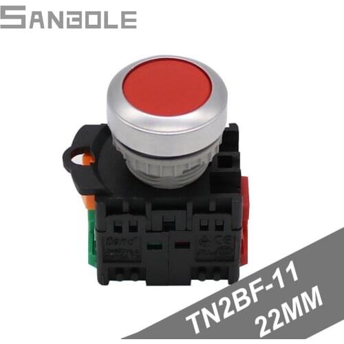 Circular TN2BF-11 Flat Knob Self-reset push button switch One Open One Close Open Hole 22mm Contact control start stop switch