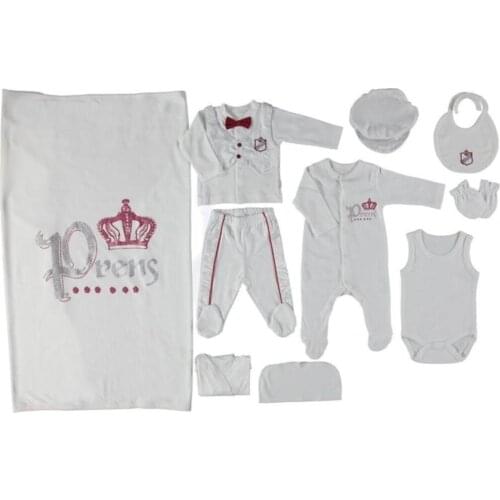 Baby boy Prince Burgundy Hospital Output 10lu Set Soft 100% Cotton Baby Gift Layette Hospital Outfit Baby Set 0-3 9,9-12months luxury