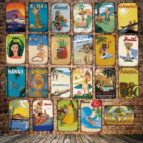 [ Mike86 ] Hawii Surfing Beach Metal Sign Vintage Store Retro Iron Painting City Travel Poster Art 20*30 CM LT-1935