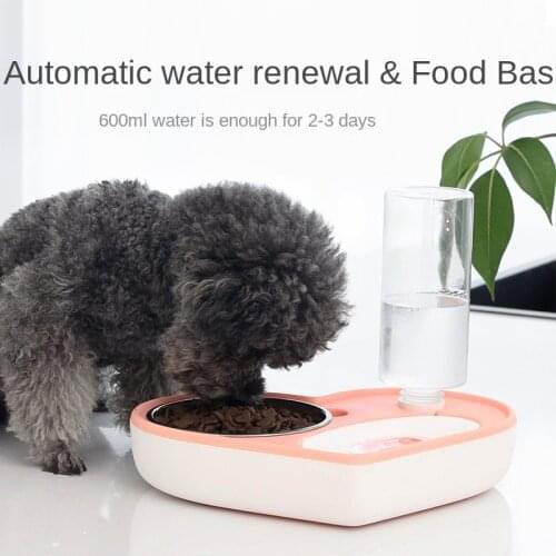 Pet Bowl New Love Anti Wet Mouth Dual Bowl Cat Automatic Water Feeding Bowl Feeding Small and Medium Sized Dog Bowl