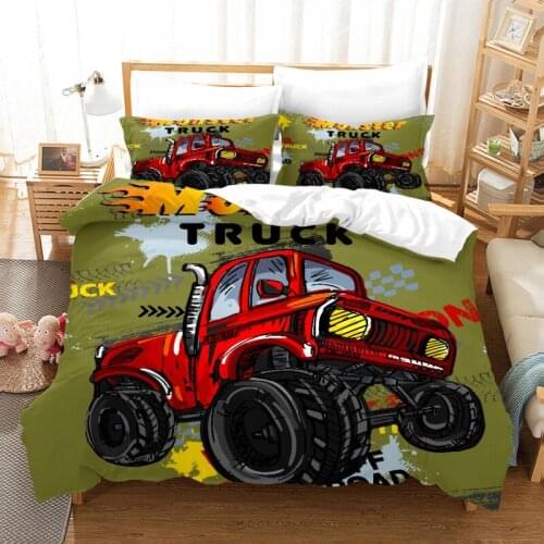 Fashion 3D Printed Cartoon Car Bedding Boys Kids Bed Linen Set Luxury Truck Home Textile With Pillowcases Custom Bed Set