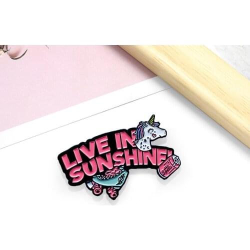Fashion Cute Sunshine Unicorn Brooch Creative Cartoon Roller Skates Drink Metal Enamel Badge Personality Lapel Backpack Jewelry