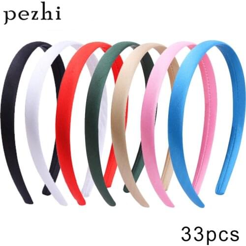 33pcs 1.5 2cm DIY All-inclusive cloth Simple Satin Headband Girl Hair Hoop Headwear Hairband Women Plastic ABS Hair Accessories