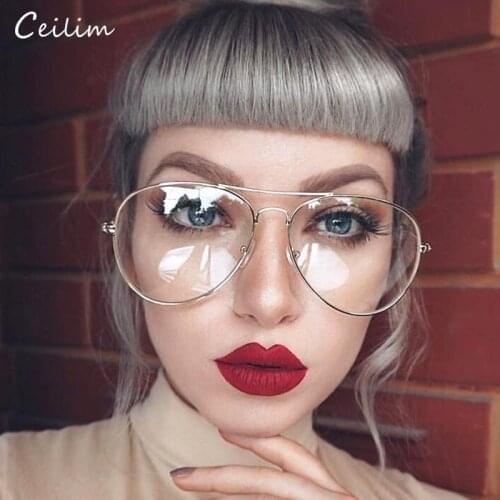 2021 Fashion Clear Eyelasses Women Optical Frames Myopia Lunette Female Oculos Oversized Transparent Pilot Fake Glasses
